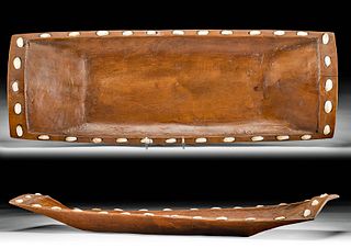 Early 20th C. Haida Wood Potlatch Bowl w/ Shell Inlay