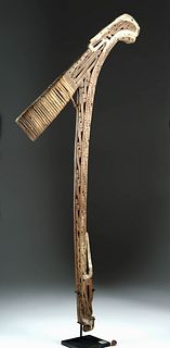 20th C. PNG Milne Bay Wood Axe Handle Ornate Details