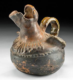 20th C. Guatemalan Glazed Pottery Vessel Bird Spout