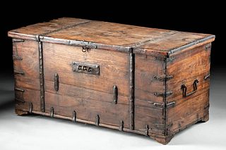 19th C. American Wood Storage Chest w/ Iron Fittings