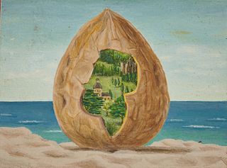 FANNY BRENNAN, French 1921-2001, Walnut with Landscape and Seascape