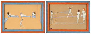 CLARA TICE, American 1888-1973, Reclining Women and Bathing Women (Two Works)
