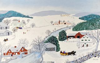 ANNA MARY ROBERTSON 'GRANDMA' MOSES, American 1860-1961, Over the River to Grandma's House on Thanksgiving Day, 1944