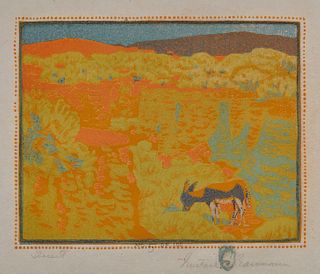 GUSTAVE BAUMANN, American 1881-1971, Desert, color woodblock