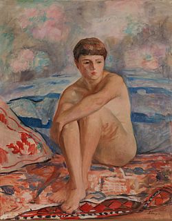 HENRI LEBASQUE, French 1865-1937, Femme nu assise sur la plage
