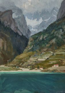 CHARLES CONSTANTINE HOFFBAUER, American 1875-1957, Lake Molveno, Italy