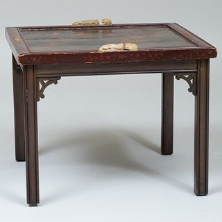 Chinese Jade Mounted Lacquer Panel Mounted as a Low Table 