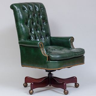 Tufted Green Leather Desk Chair, Hickory