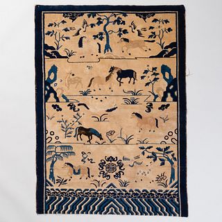 Chinese Art Deco Blue and White Rug