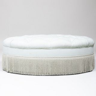 Tufted Green Upholstered Oval Ottoman, Supplied by Michael Taylor