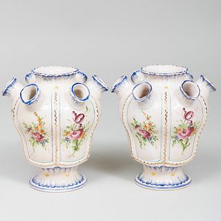 Pair of French Faience Bulb Pots
