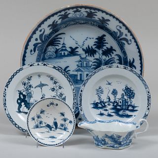 Group of Worcester Blue and White Articles and A Delft Charger