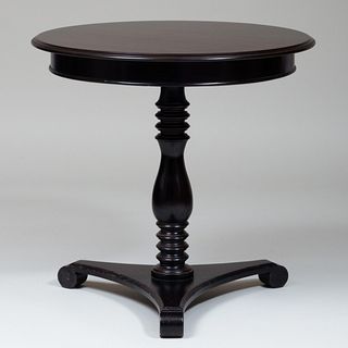 Modern Ebonized Circular Table with Pale Pink Table Cover