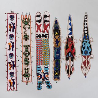 Group of Six African Beadwork and Cloth Panels, Probably Nigerian
