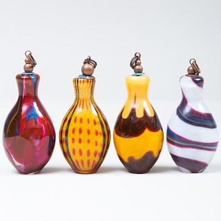 Group of Four Bavarian Internally Decorated Glass Snuff Bottles