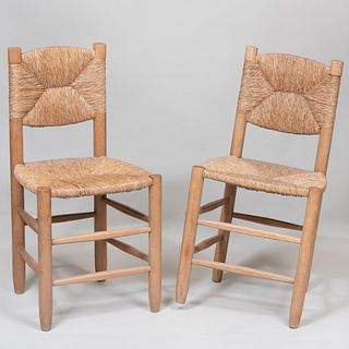 Pair of Oak and Rush Side Chairs