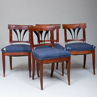 Set of Four Biedermeier Cherry and Ebonized Side Chairs