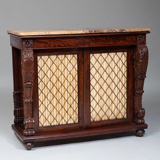 Late Regency Carved Mahogany and Grillwork Side Cabinet