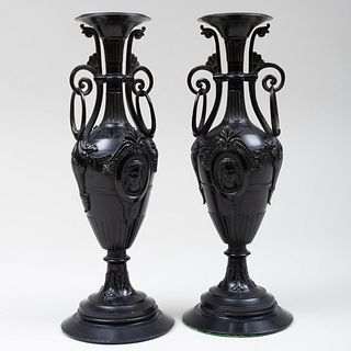 Pair of English Aesthetic Movement Style Painted Metal Urns