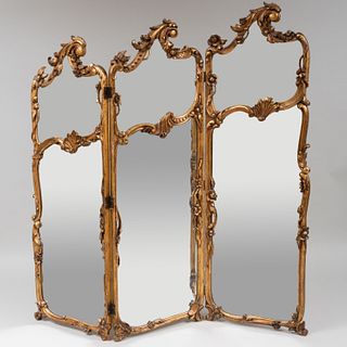 French Giltwood and Mirrored Three Panel Screen