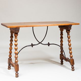 Spanish Baroque Style Walnut and Wrought-Iron Trestle Table