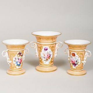 English Porcelain Peach-Ground Three-Piece Garniture