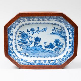 Chinese Export Blue and White Porcelain Platter Mounted as a Side Table