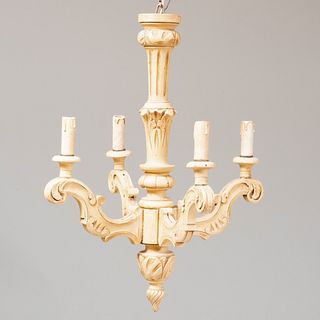Rococo Style Painted Wood Four-Light Chandelier, of Recent Manufacture