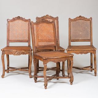 Assembled Set of Four Régence Style Caned Side Chairs