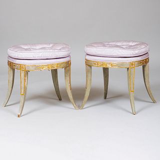Pair of Continental Painted and Parcel-Gilt Tabourets