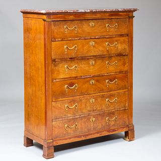 Continental Gilt-Metal-Mounted Walnut Tall Chest of Drawers