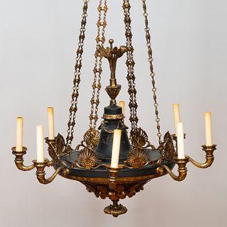 Empire Style Gilt-Metal-Mounted Painted TÃ´le Eight-Light Chandelier