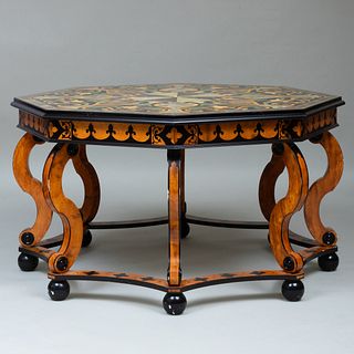 Large Victorian Style Scagliola and Painted Octagonal Center Table, Bob Christian
