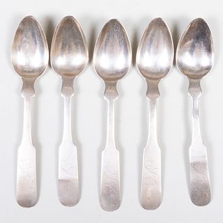 Set of Five Early American Coin Silver Teaspoons
