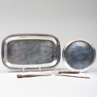 Danish Silver Dish, an American Silver Tray and a Group of Desk Articles