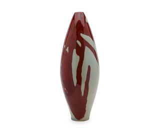BROTHER THOMAS BEZANSON, Canadian 1929-2007, Mei-P'ing Form Copper Red and Green Celadon Vase
