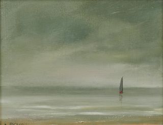 ANNE PACKARD, American b. 1933, Untitled (Red Sailboat Under Stormy Skies)