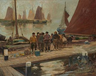 CHARLES PAUL GRUPPE, American 1860-1940, Fishermen at the Dock