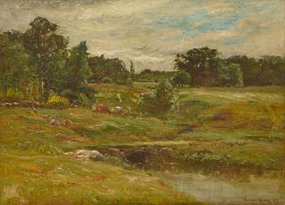 JOHN JOSEPH ENNEKING, American 1841-1916, Landscape with Cattle