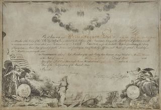 WASHINGTON, GEORGE (1732-1799) signed membership certificate of the Society of the Cincinnati