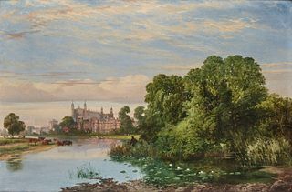 JOSEPH PAUL PETTIT, English 1812-1882, View of Eton from the Thames, 1858