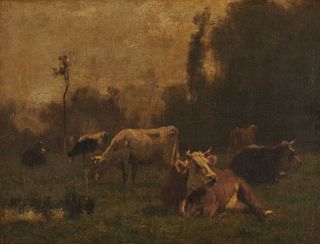 EMILE VAN MARCKE, French 1827-1890, Cows in a Pasture