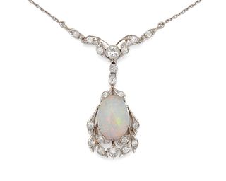 KOHN & CO. Platinum, Opal, and Diamond Pendant Necklace