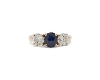 14K Gold, Sapphire, and Diamond Ring