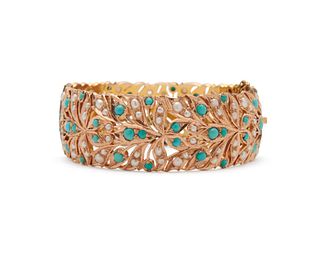 14K Gold, Pearl, and Turquoise Bracelet