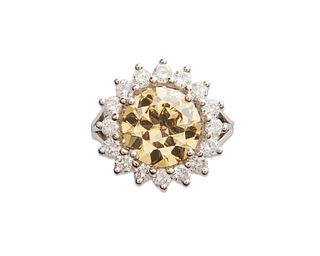18K Gold, Fancy Brown-Yellow Diamond, and Diamond Ring