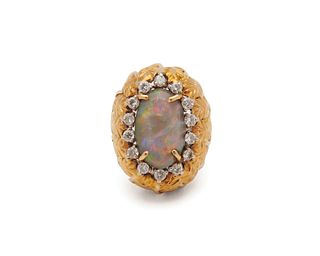14K Gold, Opal, and Diamond Ring