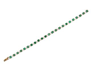 18K Gold, Emerald, and Diamond Line Bracelet