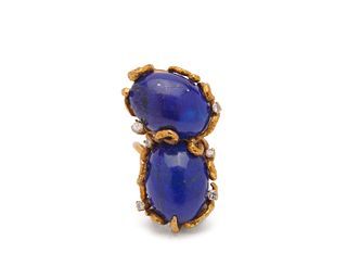 18K Gold, Lapis, and Diamond Double Ring