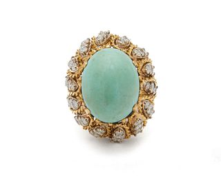 18K Gold, Turquoise, and Diamond Ring